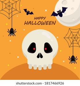 happy halloween with skull cartoon design, holiday and scary theme Vector illustration