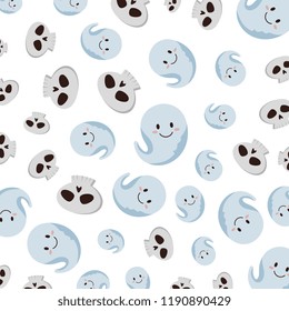 happy halloween skull and ghost pattern