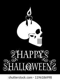 Happy Halloween skull icon with candle