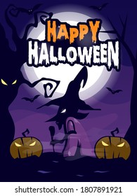 
happy halloween with skull and moon background