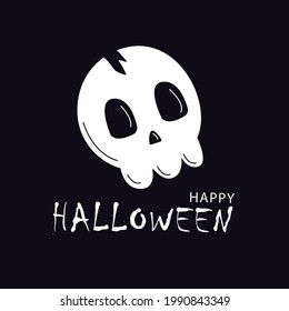 Happy Halloween. Skull party invitation or Halloween card. Cute cartoon character. Flat design Black background. Vector
