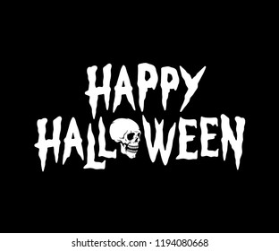 HAPPY HALLOWEEN SKULL TEXT BANNER BLACK BACKGROUND
