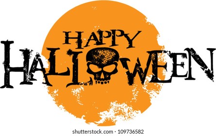 Happy Halloween Skull Text And Moon