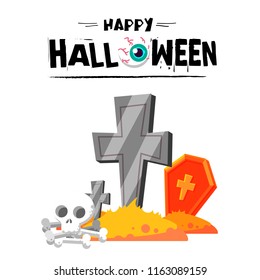 Happy Halloween Skull Tombstone Background Vector Image
