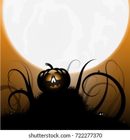 Happy Halloween smile pumpkin under the moonlight background, vector