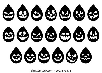 Felices siluetas de sonrisas de Halloween. Los registros cortan plantillas de archivos. Gráficos básicos sobre fondo blanco