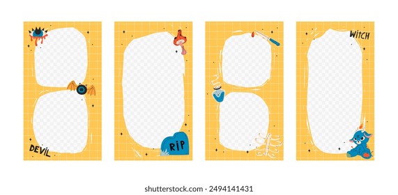 Happy halloween social media collection. Instagram stories with cute illustrations. Cute templates with decorative frame for holiday design and advertisement. Vector stock design in flat style