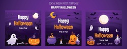 Happy Halloween Social Media Post Template. Halloween Banner With Pumpkin And Full Moon. Halloween Trick Or Treat Social Media Post Vector Illustration