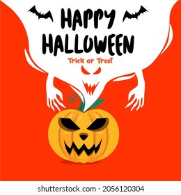 happy halloween social media post  and vector illustration on orange background for promotion