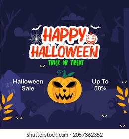 happy halloween social media post  and vector illustration on orange background for promotion