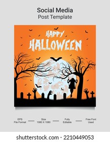Happy Halloween Social media post template design. Very suitable for social media posts, banners, cards, websites etc.