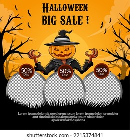 Happy Halloween Social Media Post Template Editable Banner Vector Illustration With Photo College