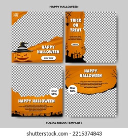 Happy Halloween Social Media Post Template Editable Banner Vector Illustration With Photo College