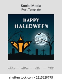 Happy Halloween Social media post template design. Pumpkin with Horror Halloween Concept. Vector illustration for greeting card, invitation, web banner advertising, poster.
