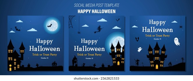 Happy Halloween social media post. Halloween banner with full moon. Halloween Trick or Treat post vector illustration