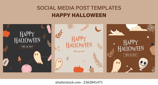 Happy halloween social media post vector illustration halloween theme dark background set of 3