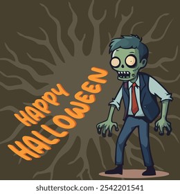 Feliz Dia das Bruxas Social Mídia Post Modelo Zumbi assustador ilustração. Design para convites de festa, promoções de férias, anúncios festivos e evento de halloween.