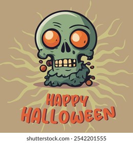 Feliz Halloween Social Media Post Modelo Spooky Skull Zombie Ilustração. Design para convites de festa, promoções de férias, anúncios festivos e evento de halloween.