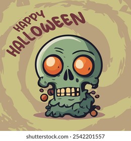 Happy Halloween Social Media Post Template Spooky Skull Zombie Illustration. Design for party invitations, holiday promotions, festive announcements and halloween event.