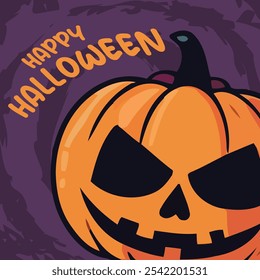 Feliz Halloween Social Media Square Post modelo abóbora Jack-O'-Lantern Ilustração. Design para convites de festa, promoções de férias, anúncios festivos e evento de halloween.