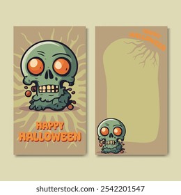 Feliz Dia das Bruxas Social Mídia História Modelo Spooky Skull Zombie Ilustração. Design para convites de festa, promoções de férias, anúncios festivos e evento de halloween.