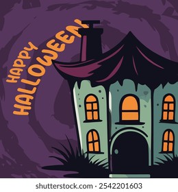 Happy Halloween Social Media Story Template Haunted House Illustration. Design for party invitations, holiday promotions, festive announcements and halloween event.