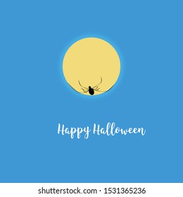 Happy Halloween. Spider climbing on the full moon. Vector illustration