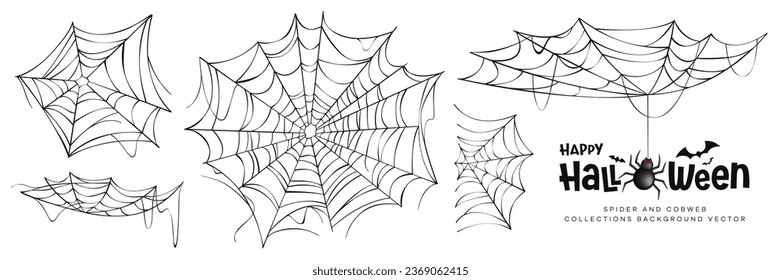 Happy Halloween spider and cobweb collections black design on white background, Eps 10 vector illustration
