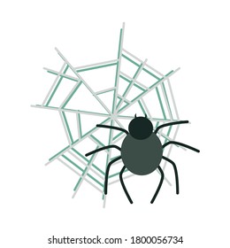 happy halloween, spider in cobweb trick or treat party celebration flat icon design vector illustration