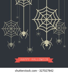 Happy Halloween Spider with Cobweb. Vector Illustration