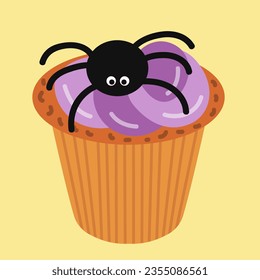 Happy Halloween spider cupcake vector illustration