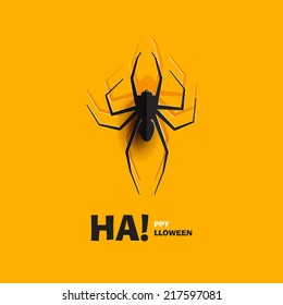 Happy Halloween! Spider cut out of paper. Icon. Flat design. background. Vector illustration