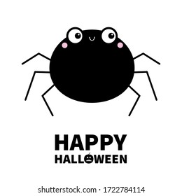 Happy Halloween. Spider icon. Cute cartoon kawaii kids baby animal character. Funny smiling insect. Big eyes. Black silhouette. Flat design. White background. Isolated. Vector illustration