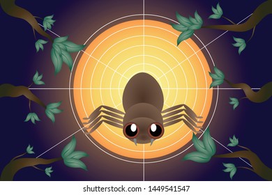 Happy Halloween The spider is on a branch. Moon backdrop