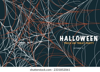 Happy Halloween with spider web. Abstract Pattern in paper cut style. Spooky template for banner, poster, cover, flyer.  Vector illustration Horror Halloween festival.