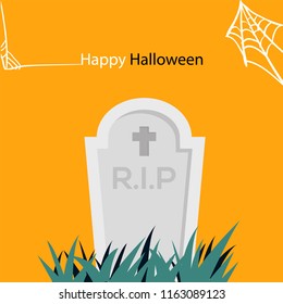 Happy Halloween Spider Web And Gravestone Vector Image
