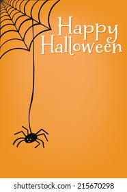 Happy Halloween Spider Web and Spider Message Template Vector (Orange)