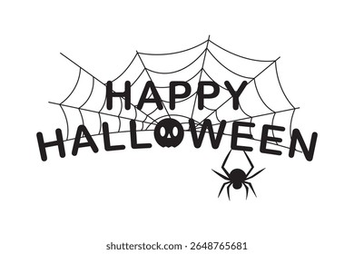 happy halloween spider web skull spooky festive black white greeting