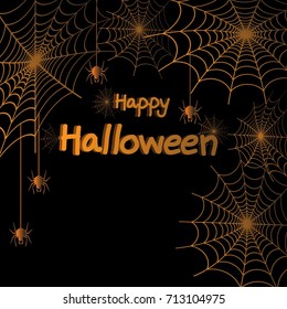 Happy Halloween spider web and spiders for greeting card, poster, banner, Vector illustration