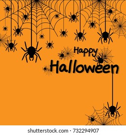 Happy Halloween spider web and spiders for greeting card, poster, banner, Vector illustration