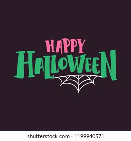 Happy Halloween with spider web typography vector