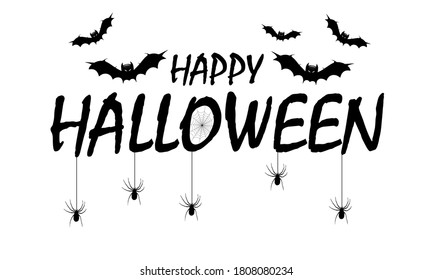 Happy halloween with spider webs and bats, vector art illustration.