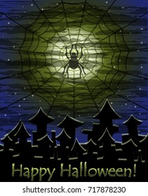 Happy Halloween spidermoon wallpaper, vector illustration