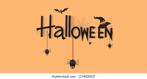Happy halloween with spider,paper art style.