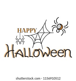 "Happy Halloween", spiders.  Lettering.  Vector illustration.