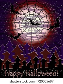 Happy Halloween spiderweb card, vector illustration