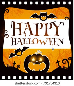 Happy Halloween Spooky Background. Scary Party Flyer with Pumpkin and Bats. Vector illustration