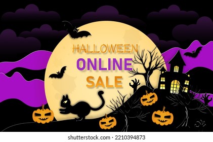 Happy halloween spooky card in paper cut style