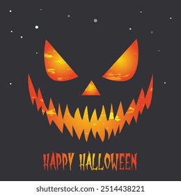 Happy halloween spooky card with scary face illustration