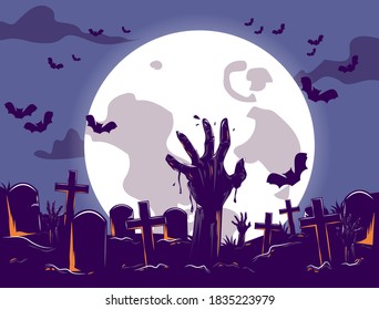 Happy halloween spooky cartoon illustration with various